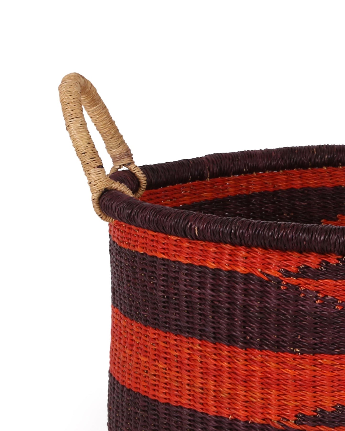 KWAMENA: Medium Orange and Burgundy Floor Storage Basket with Handles