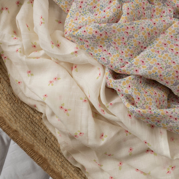 Organic Cotton Baby Muslin Swaddles, Set of 2 - Wildflower Garden / Anemone