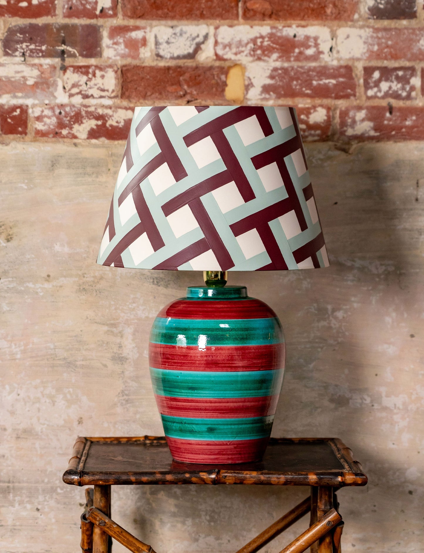 Stripe Lamp, Crimson & Turquoise