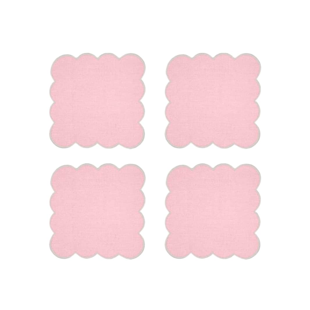 Zero-Waste Scalloped Linen Cocktail Napkins Bubblegum Pink - Set of 4