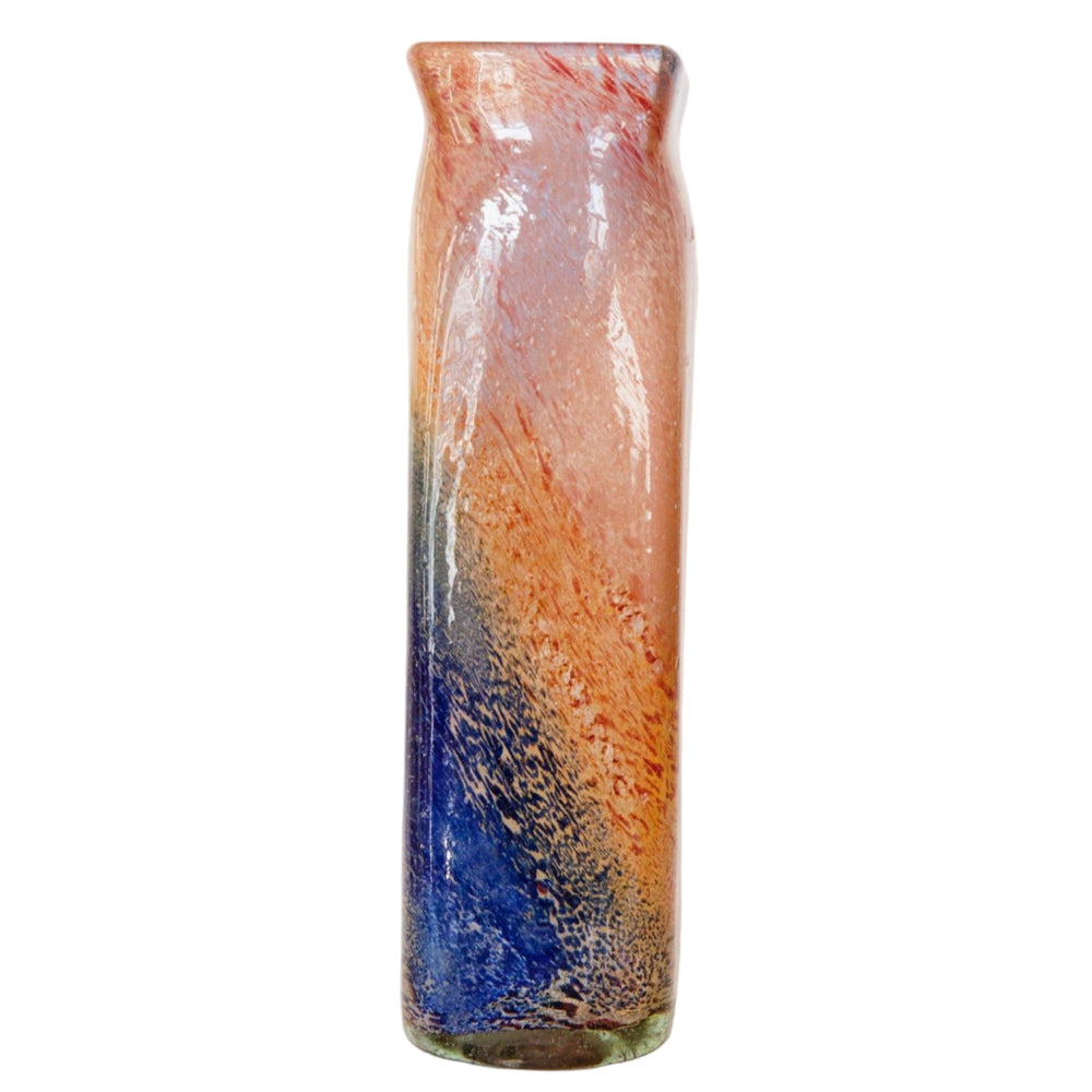 Blown Glass Tall Rectangular Vase, Amber and Blue, Small