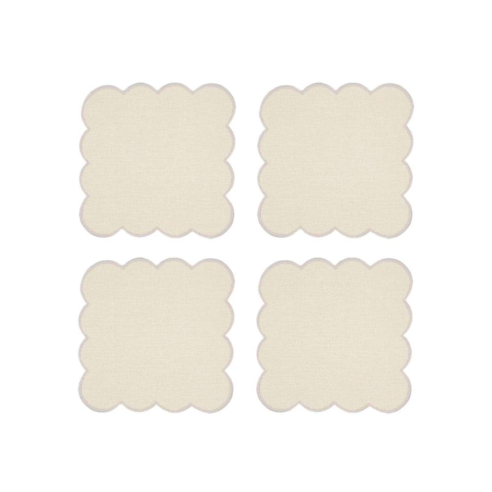 Zero-Waste Scalloped Linen Cocktail Napkins Vanilla - Set of 4