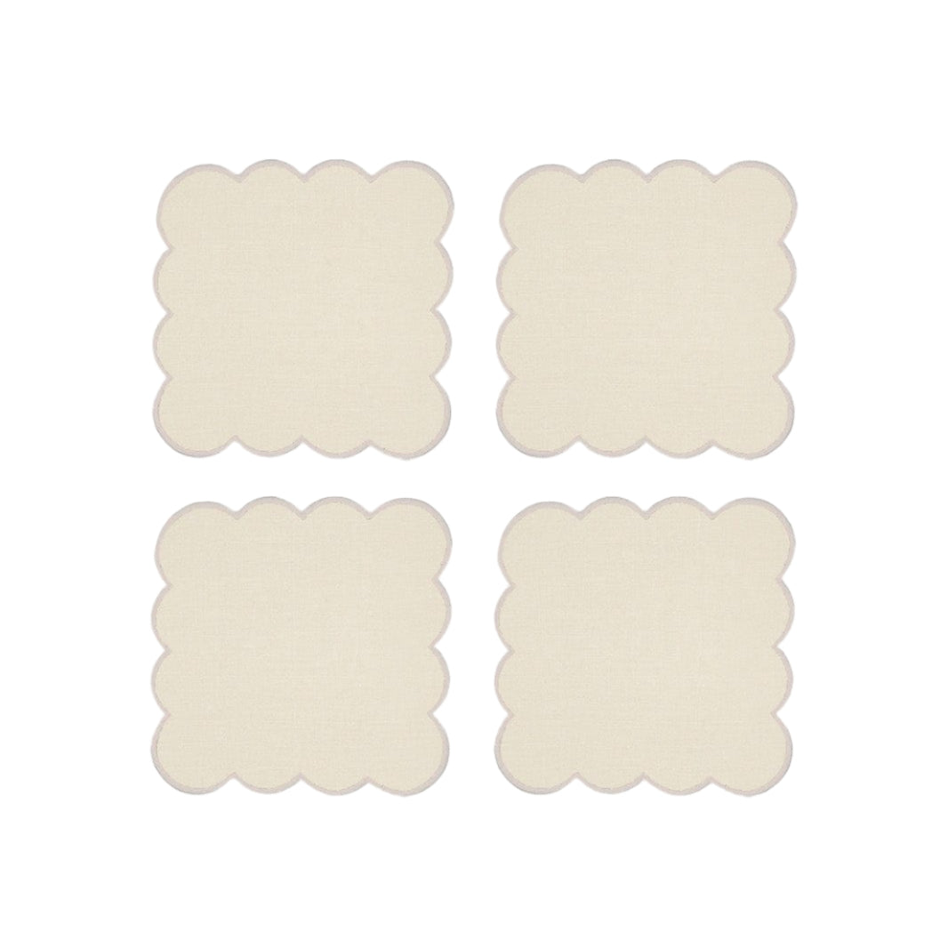 Zero-Waste Scalloped Linen Cocktail Napkins Vanilla - Set of 4
