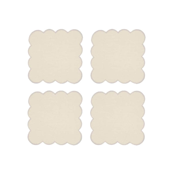 Zero-Waste Scalloped Linen Cocktail Napkins Vanilla - Set of 4