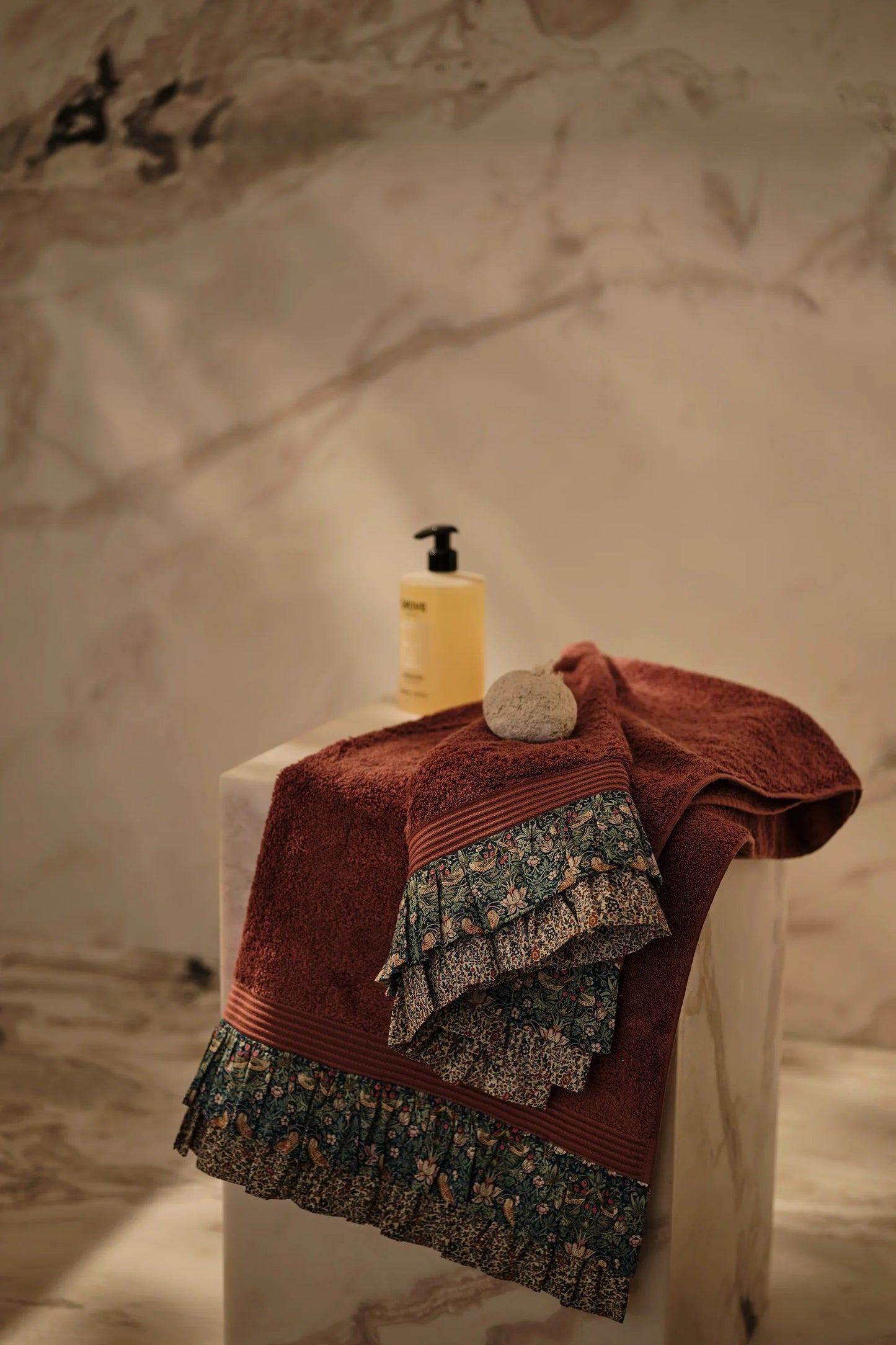 Ruffle Edge Towel made with Liberty Fabric STRAWBERRY THIEF & KATIE & MILLIE