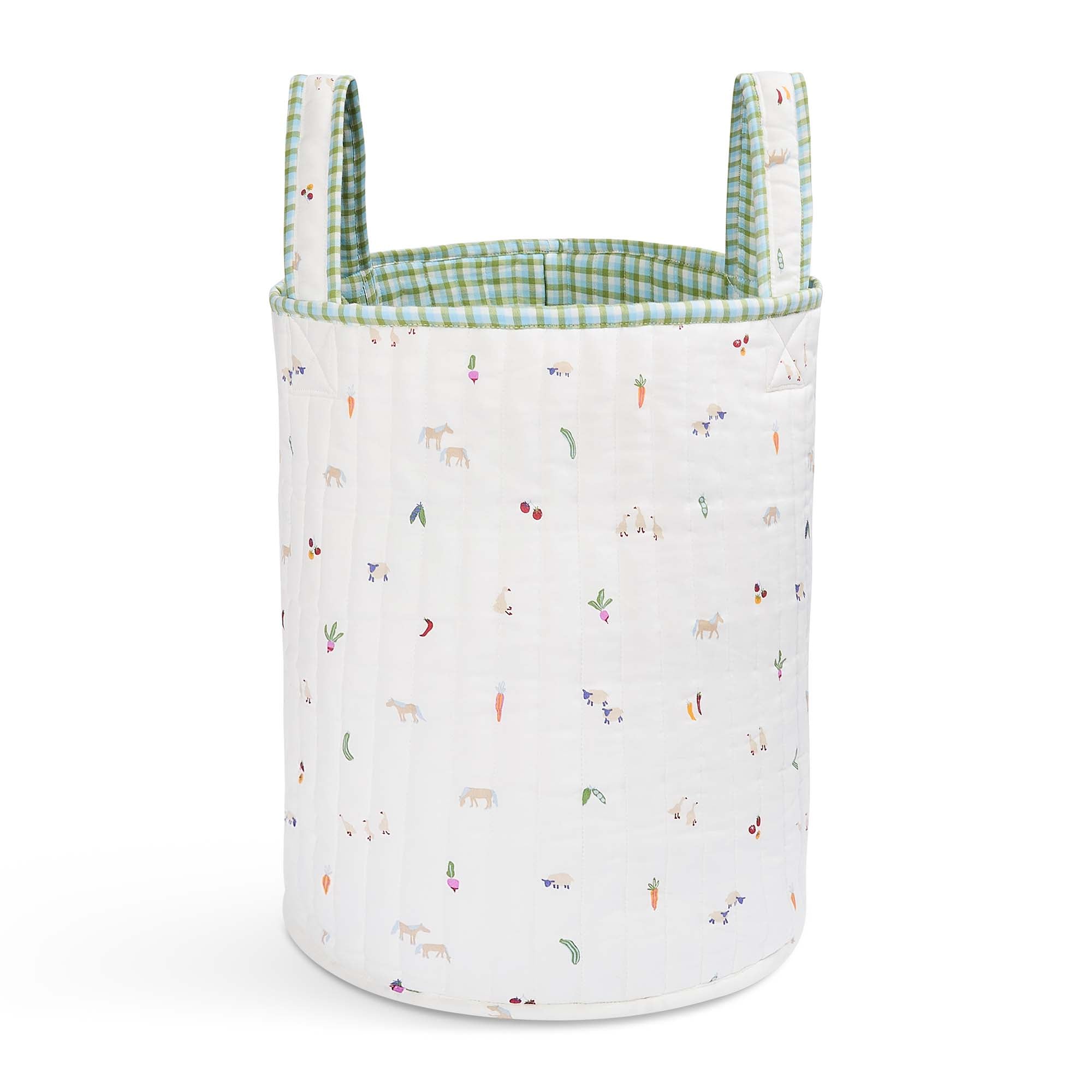 Large Quilted Storage Basket - Greenhouse Gingham / Little Farm