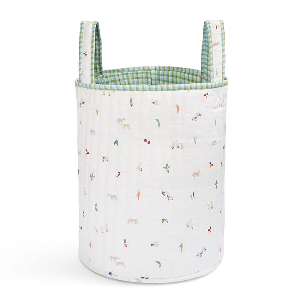 Large Quilted Storage Basket - Greenhouse Gingham / Little Farm