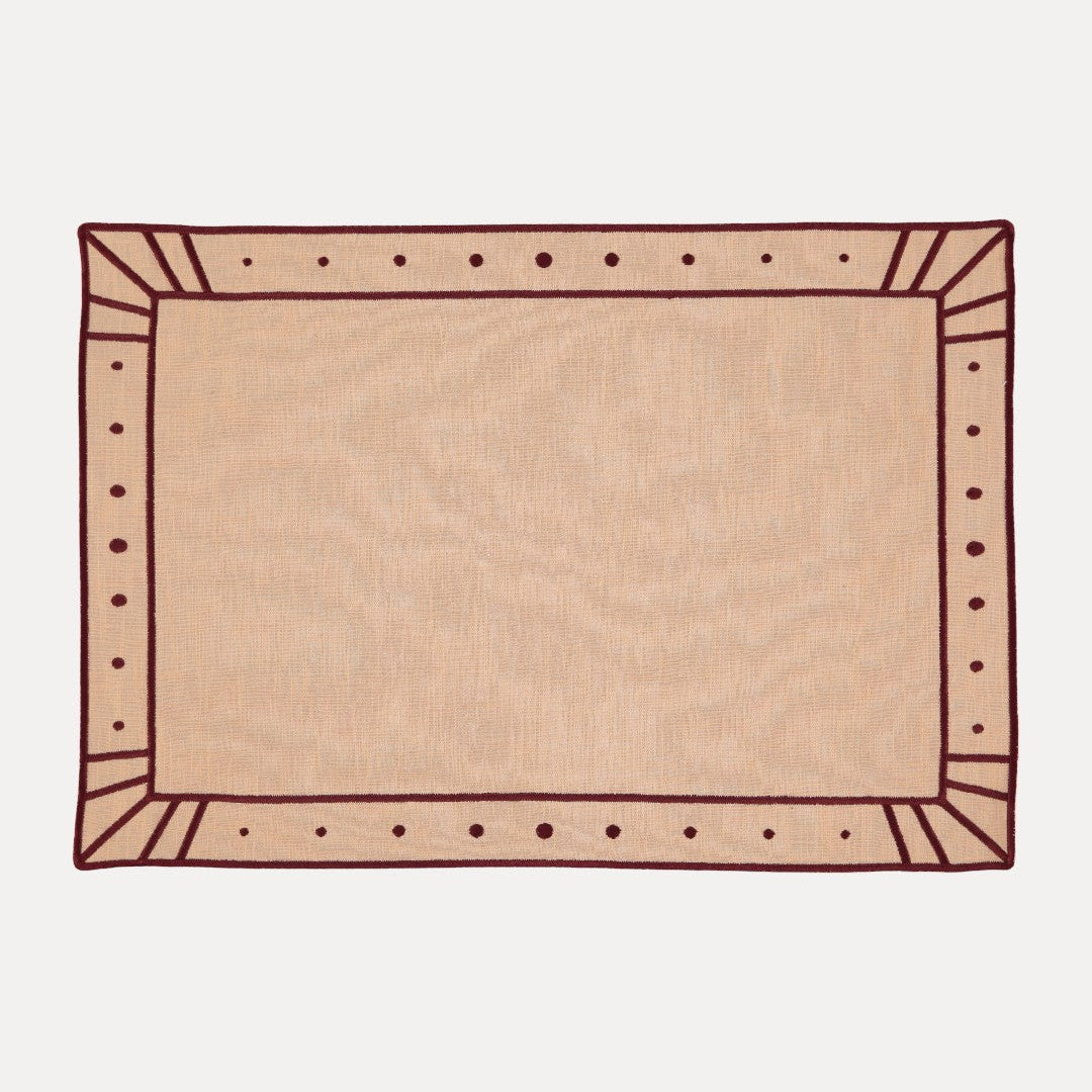 Belle Nuit Linen Placemat in Salmon and Bordeaux