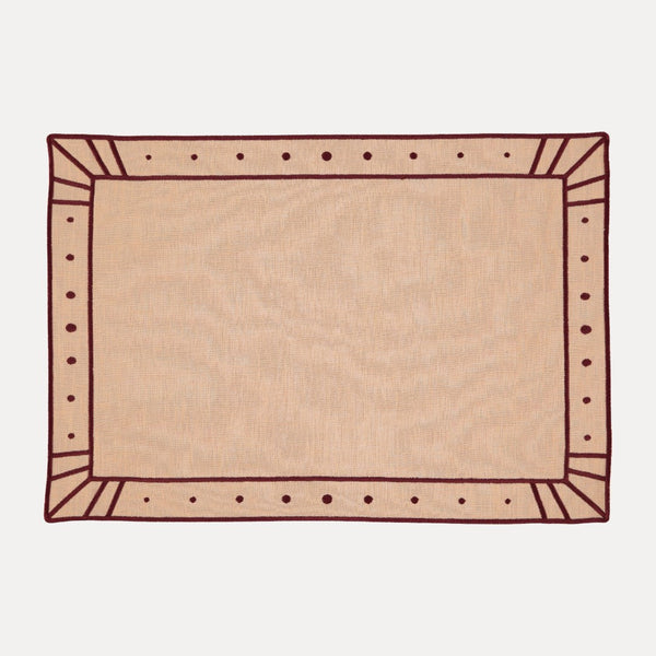 Belle Nuit Linen Placemat in Salmon and Bordeaux