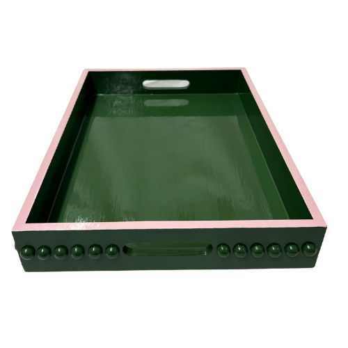 Green Bobbin Coffee Table Tray with Pink Edge