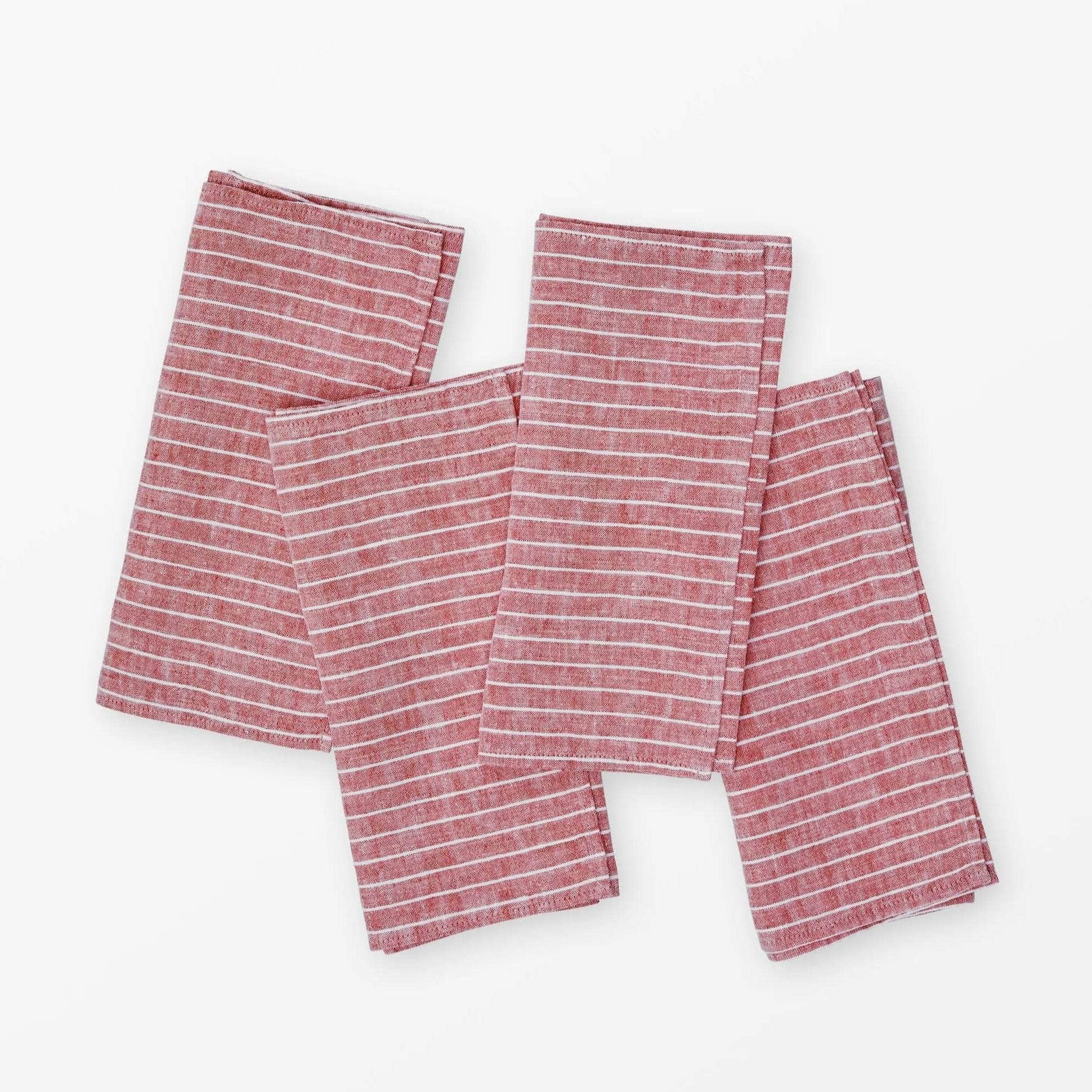 Linen Napkin Pine Stripe Red - Set of 4