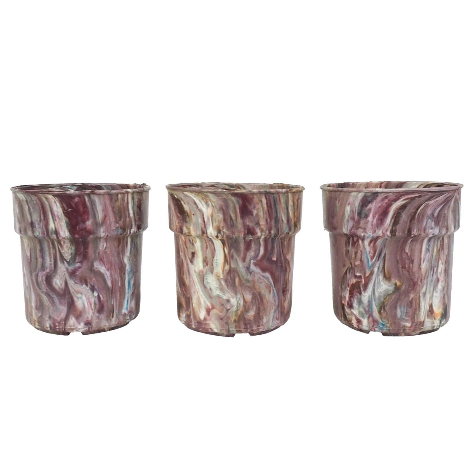 3 Vintage Marbled Plant Pots