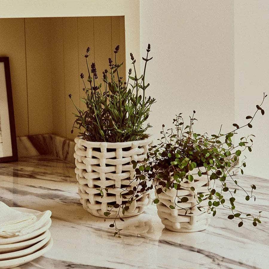 White Basketweave Planter