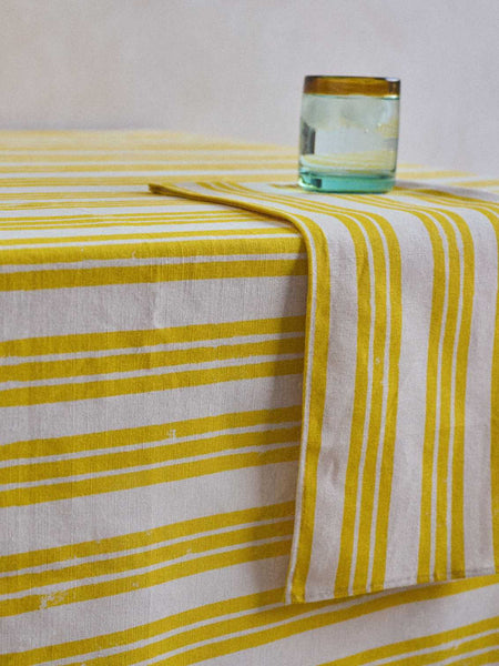 Lemon Yellow Striped Tablecloth