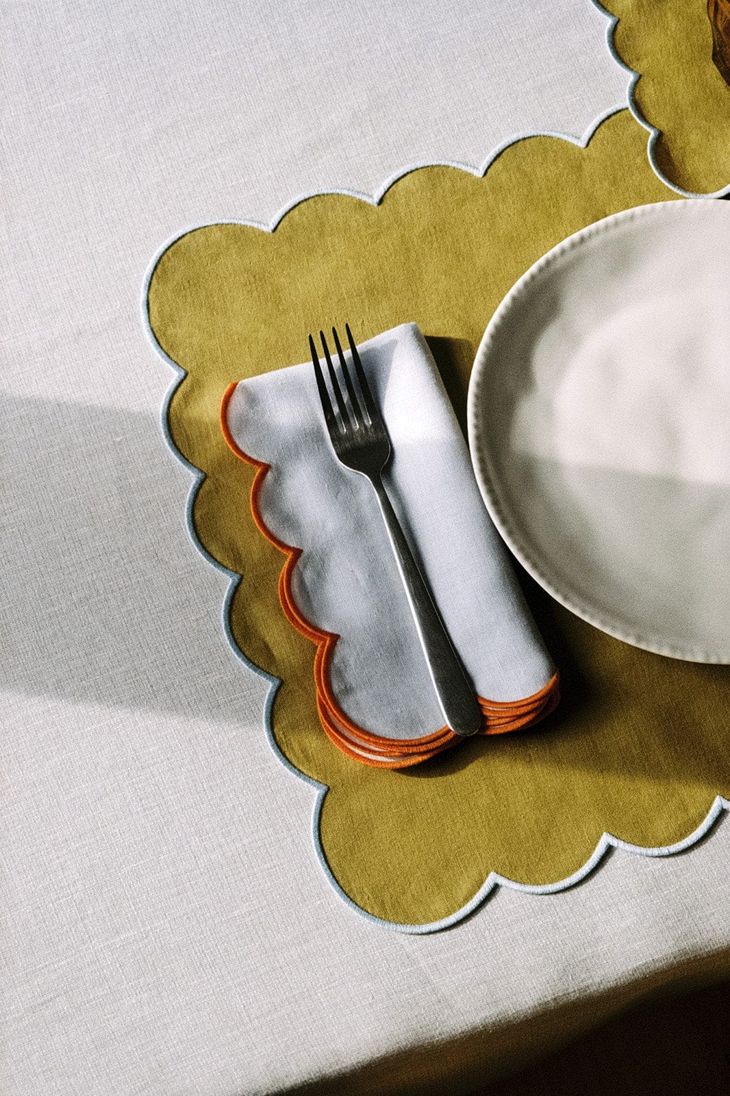 Zero-Waste Scalloped Linen Napkins Sky Blue - Set of 2