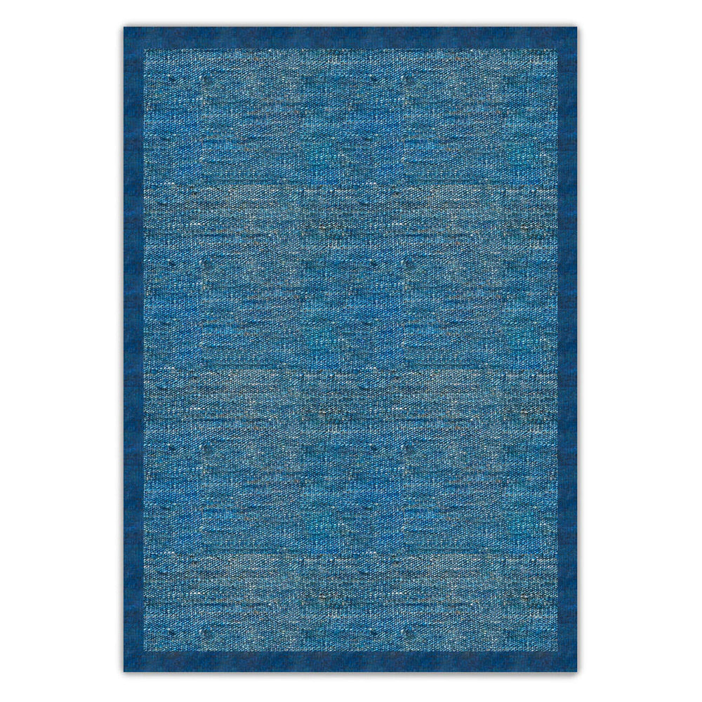 Denim with Navy Blue Border Flatweave Rug