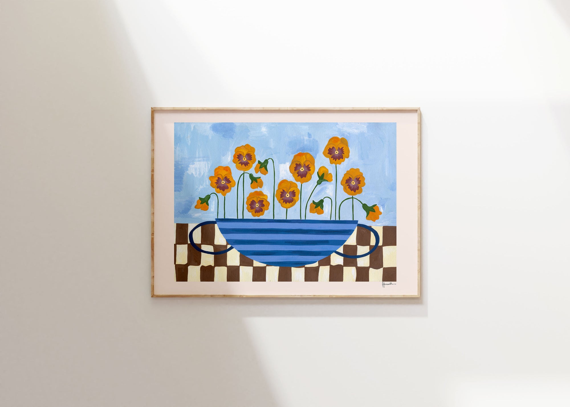 Pansies in Striped Vase Print