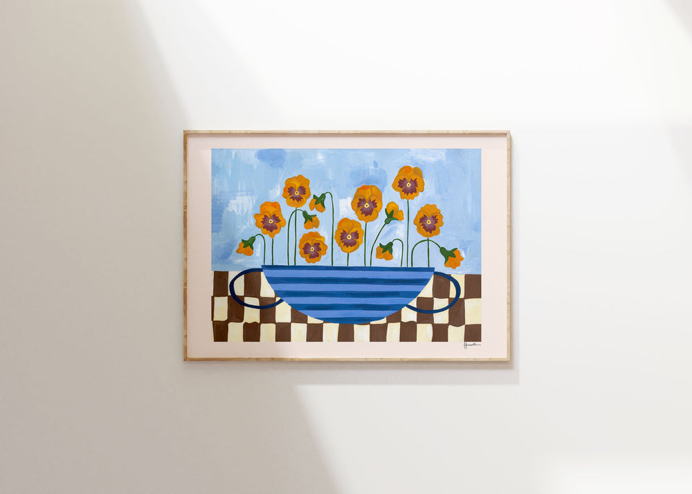 Pansies in Striped Vase Print