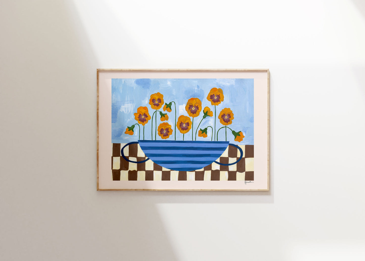 Pansies in Striped Vase Print