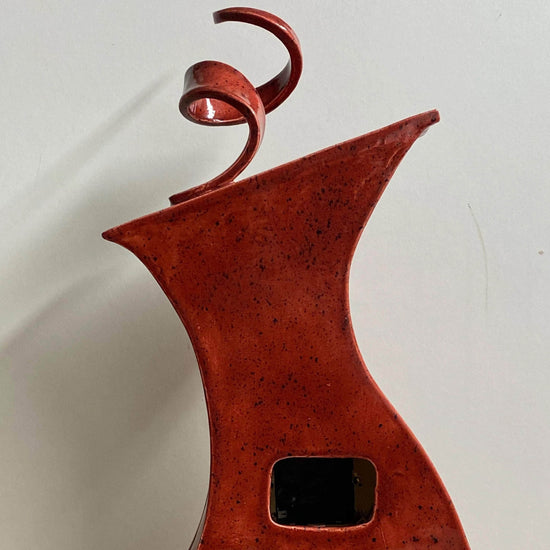 Tall Ceramic Mantel Clock with Enclosed Face - Speckled Red