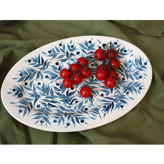 Pomegranates Hand Painted Platter - Dark Teal