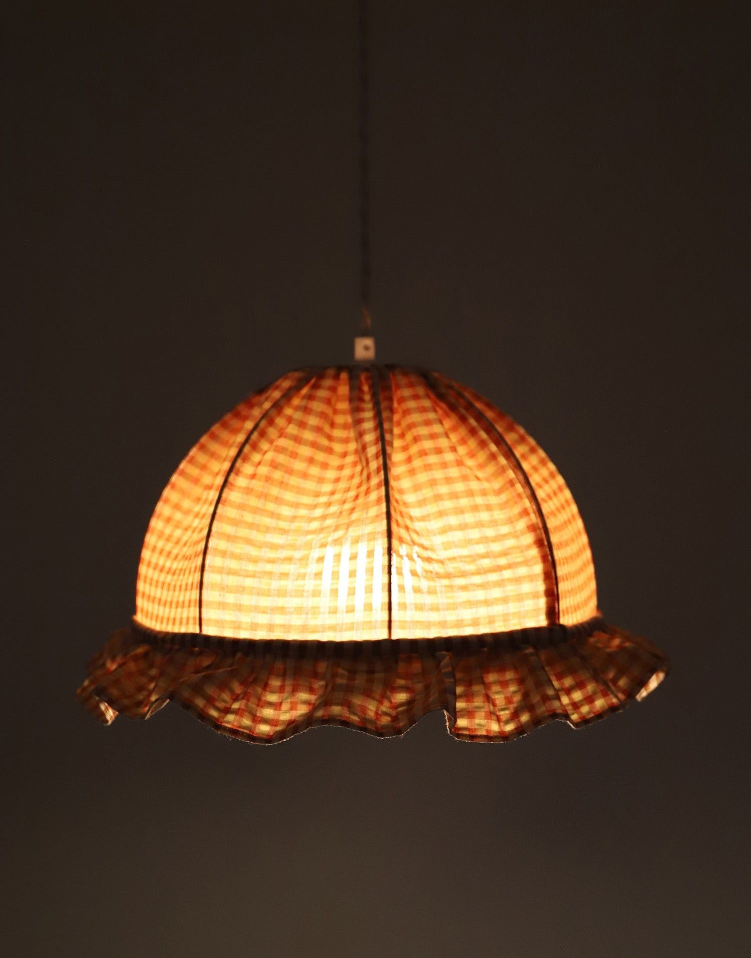 Rounded Dome Pendant Light with Ruffles, Margaret "Gingham" Print