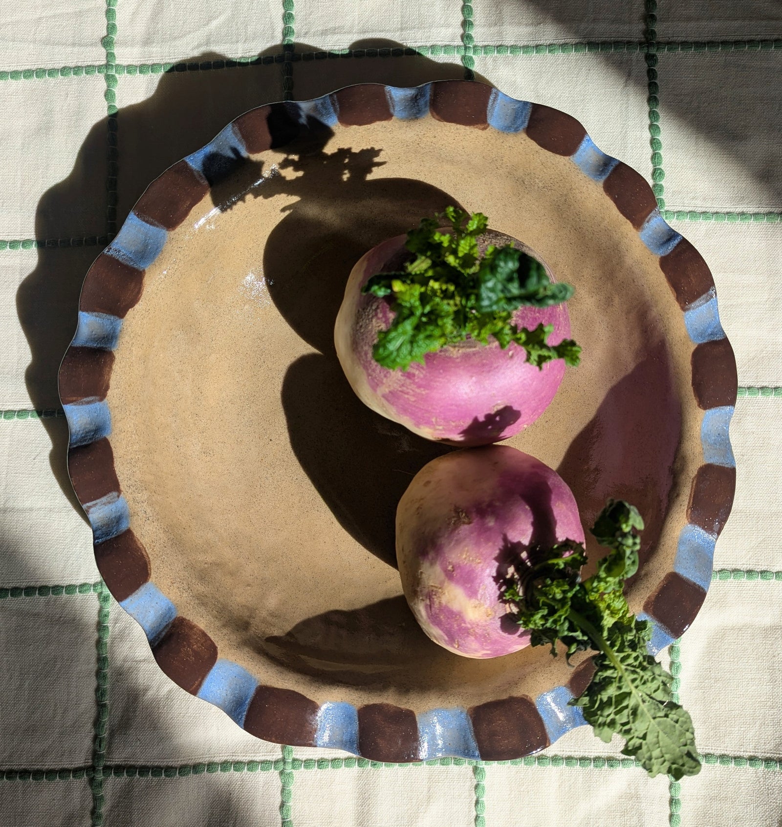 Baby Blue & Chocolate Brown Frill Serving Bowl