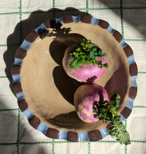 Baby Blue & Chocolate Brown Frill Serving Bowl