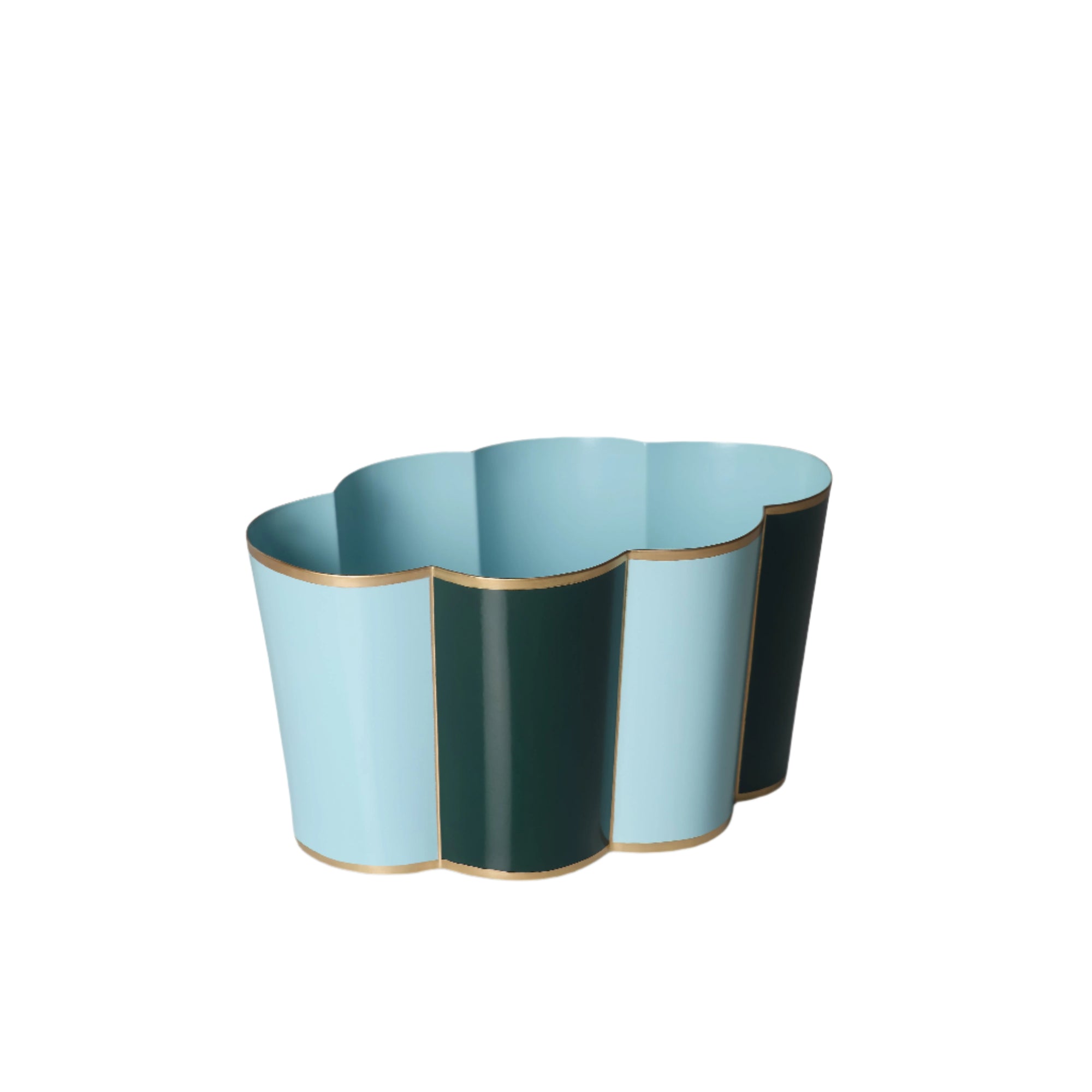 Rounded Scalloped Planter | Large | Green & Turquoise | Striped