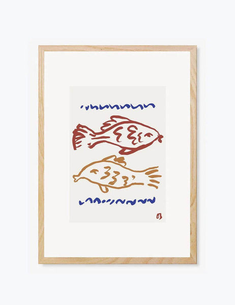 Two Fish in Red & Blue Print