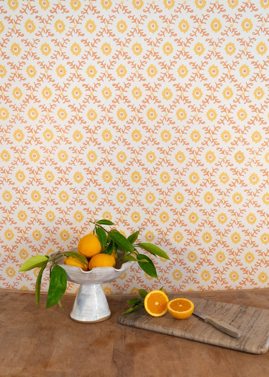 Folk Flower Wallpaper - Yellow / Terracotta