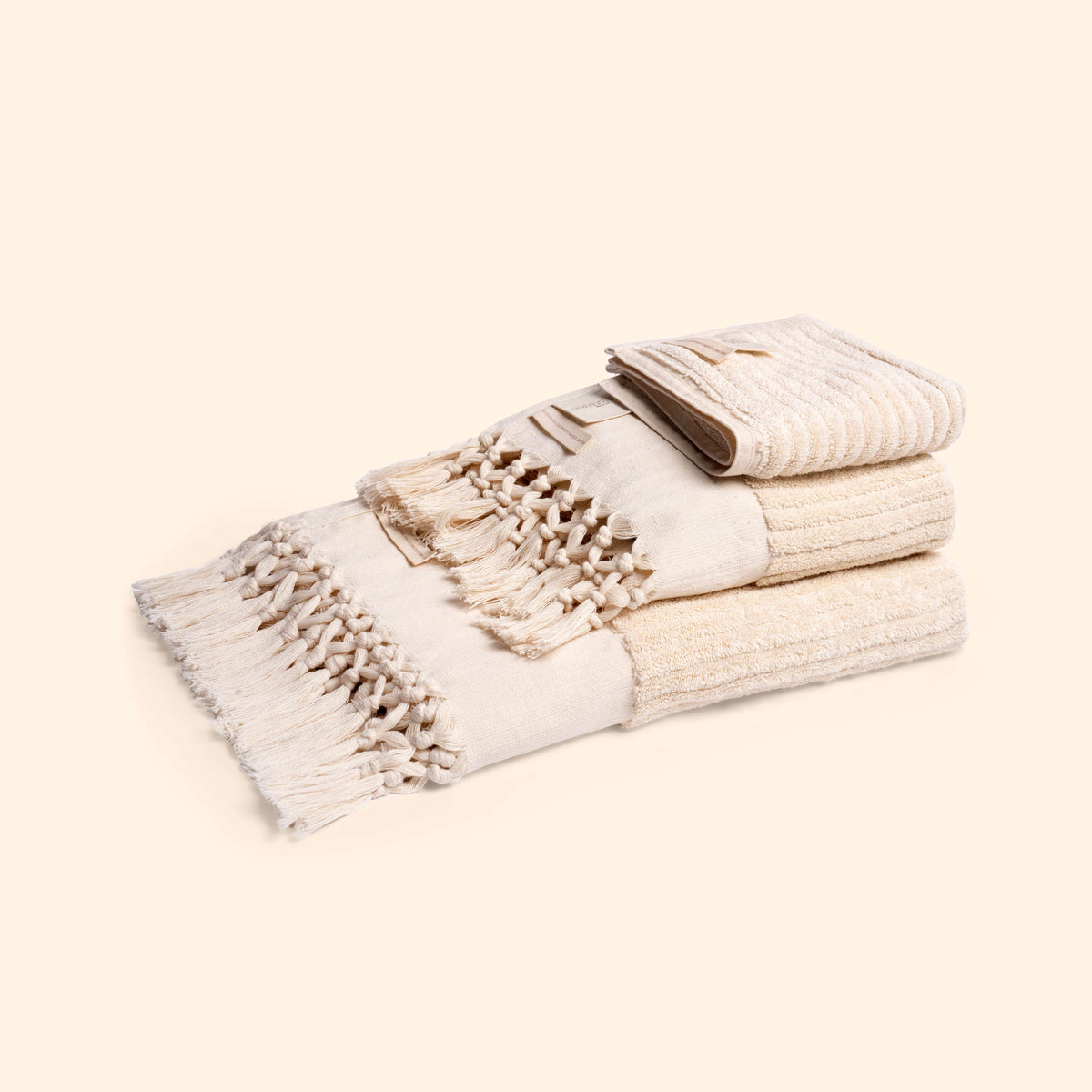 Plush & Bare Striped Pure Cotton Face Cloth In Cream