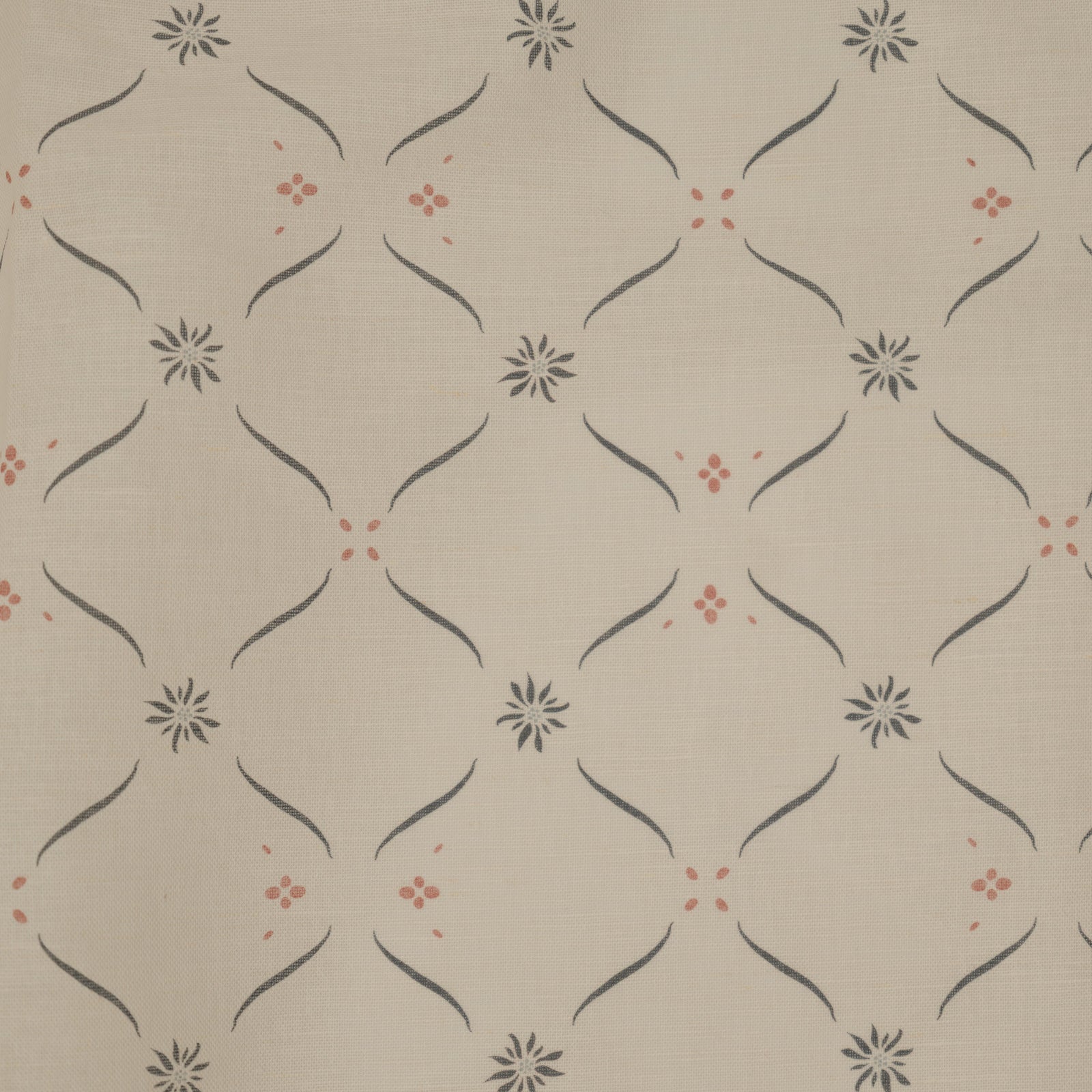 Edelweiss Trellis Fabric - Loden Blue and Soft Red on White