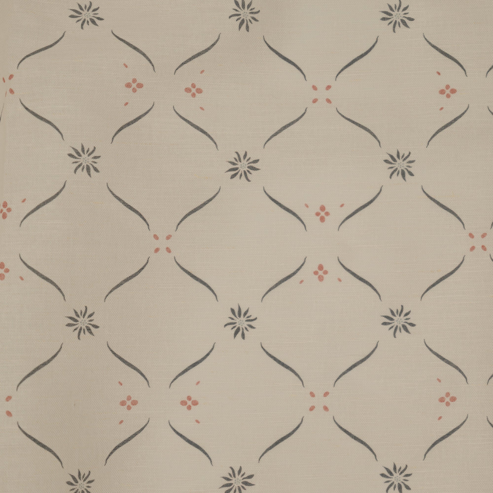 Edelweiss Trellis Fabric - Loden Blue and Soft Red on White