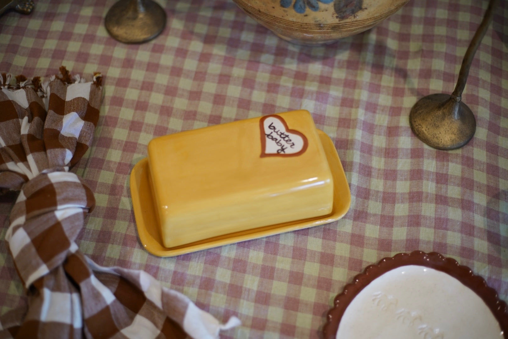 Hand-painted “butter me up” European Butter Dish