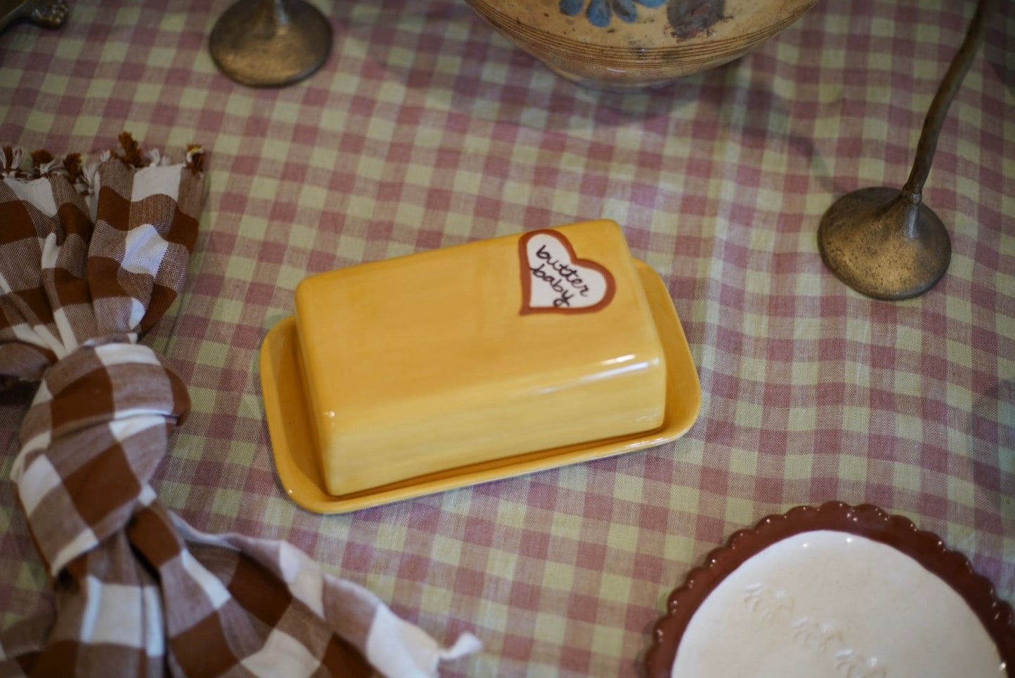 Hand-painted “butter me up” European Butter Dish