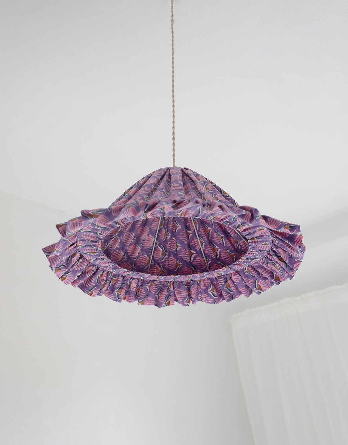 Conical Pendant Light with Emilia Ruffle “Purple Shell Flowers”