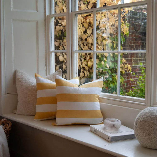 Riviera Striped Linen Cushion - Yellow