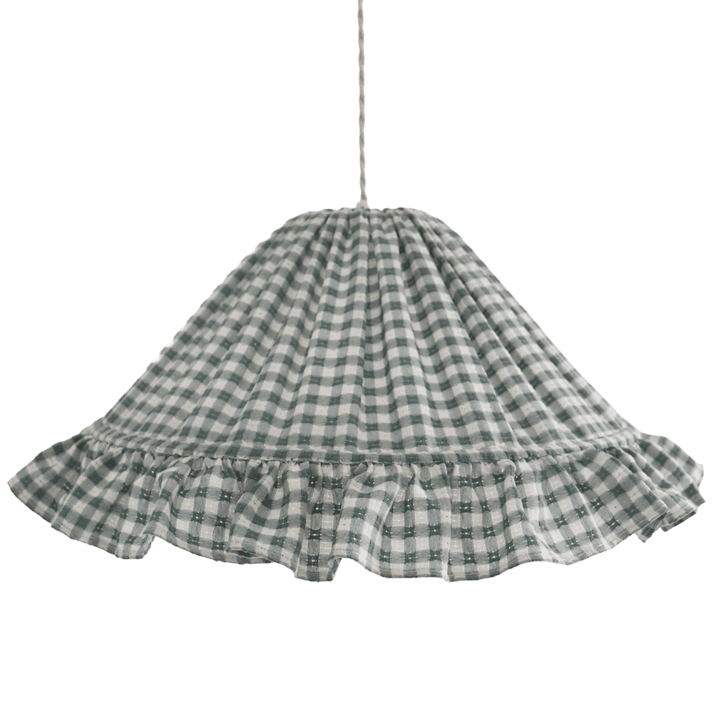 Conical Pendant Light With Ruffle Emilia “Petits Carreaux Vert”