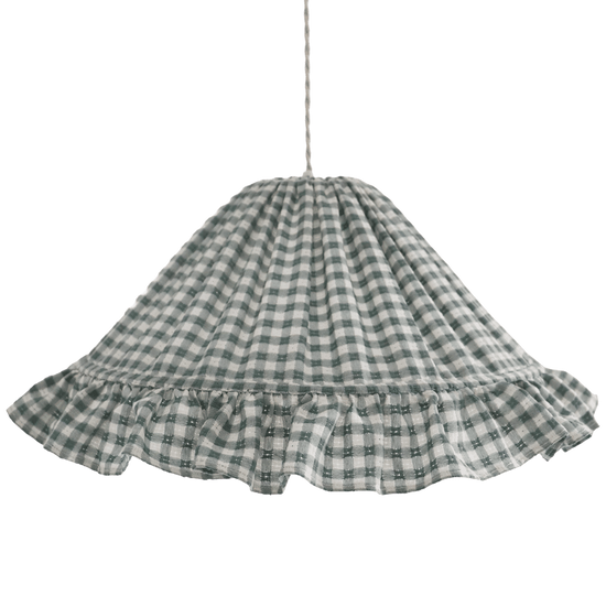 Conical Pendant Light With Ruffle Emilia “Petits Carreaux Vert”