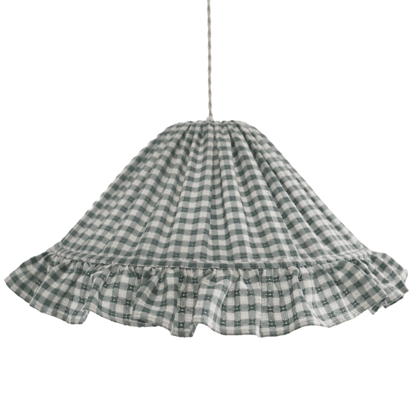 Conical Pendant Light With Ruffle Emilia “Petits Carreaux Vert”