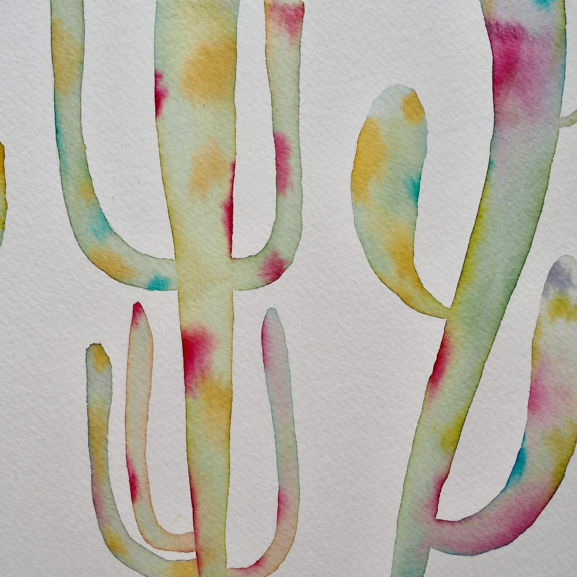 Original Pastel Cactus Watercolour Painting