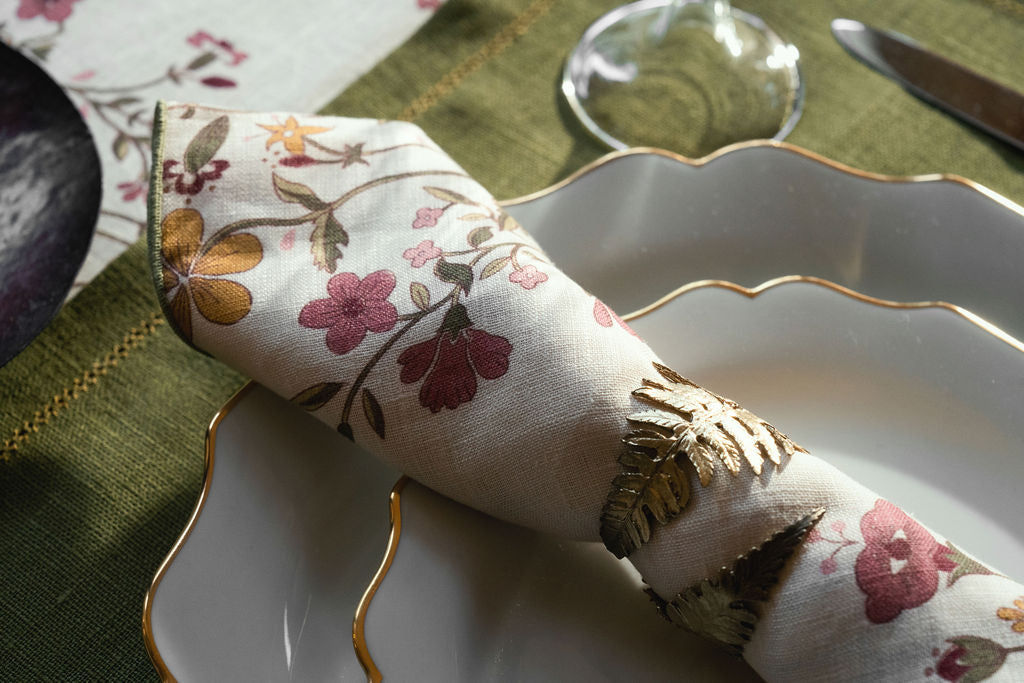 Scarlet Flax & Field Flowers Printed Tablecloth