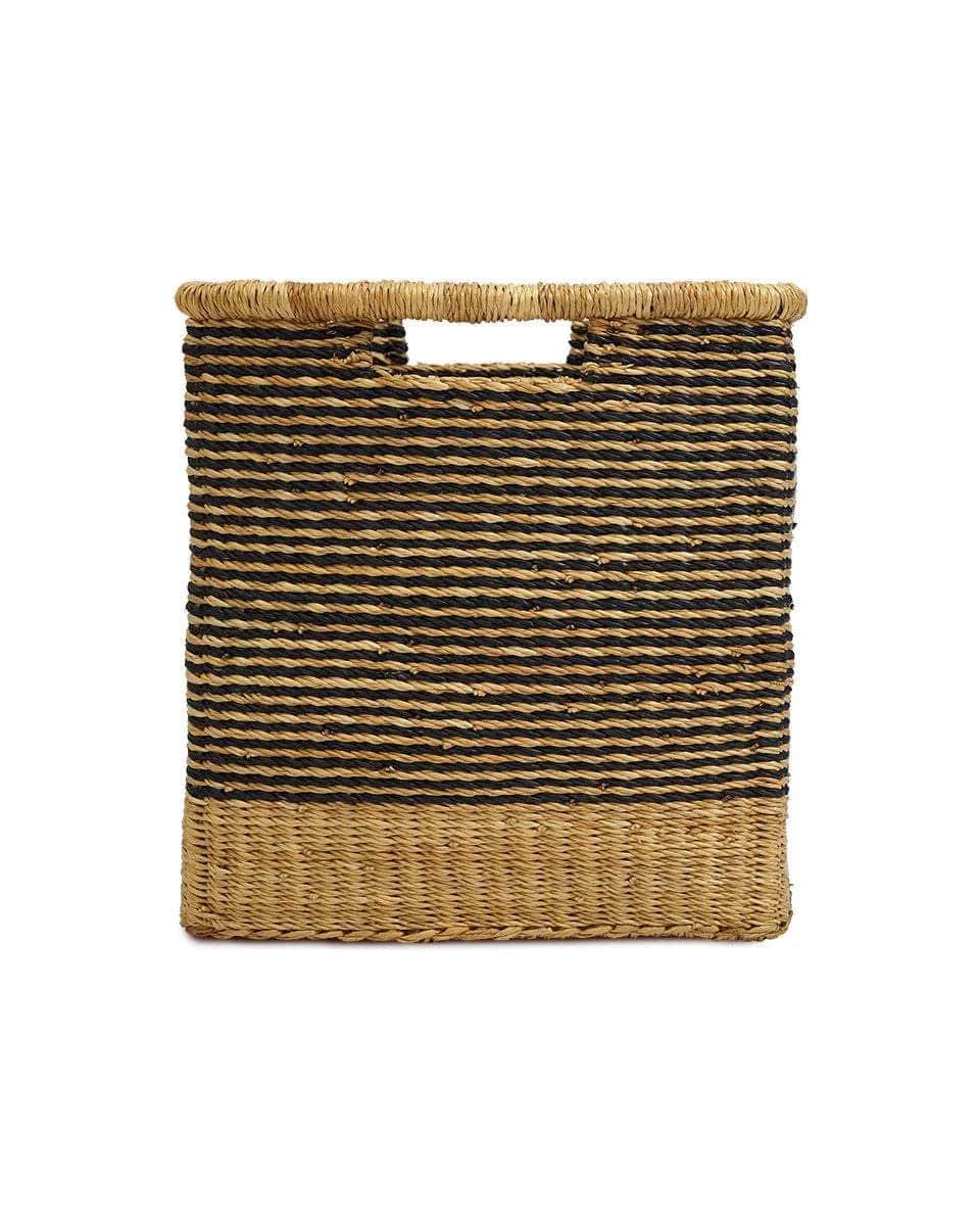OBUASI: Black Striped Square Storage Basket