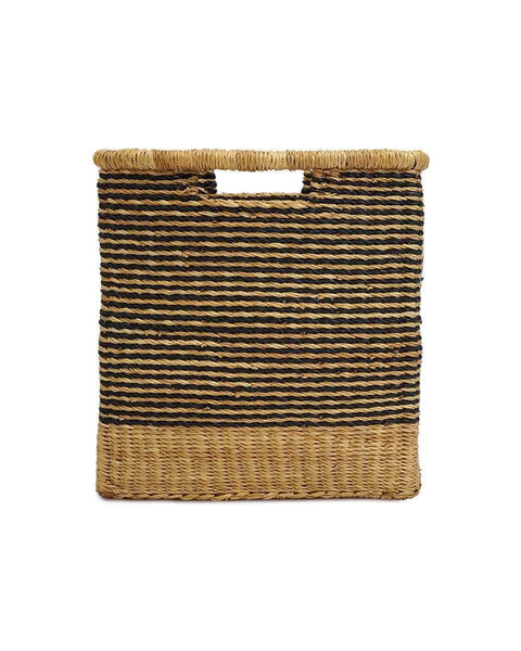 OBUASI: Black Striped Square Storage Basket