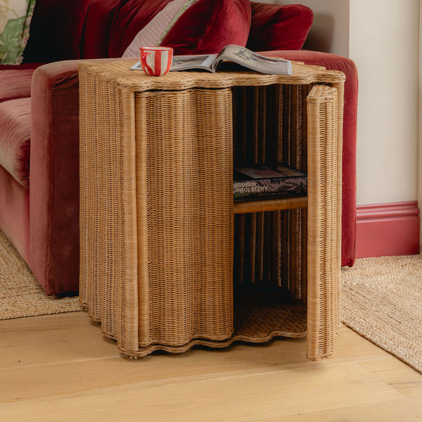 Flute Rattan Side Table, Oak