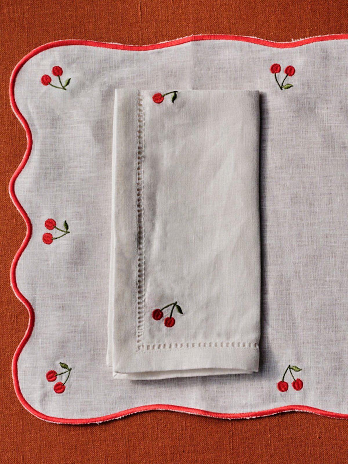 Pair of Cherries Linen Napkin