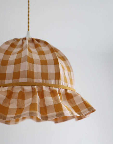 Vintage Dome Pendant Light with Ruffles in Mustard Gingham Print