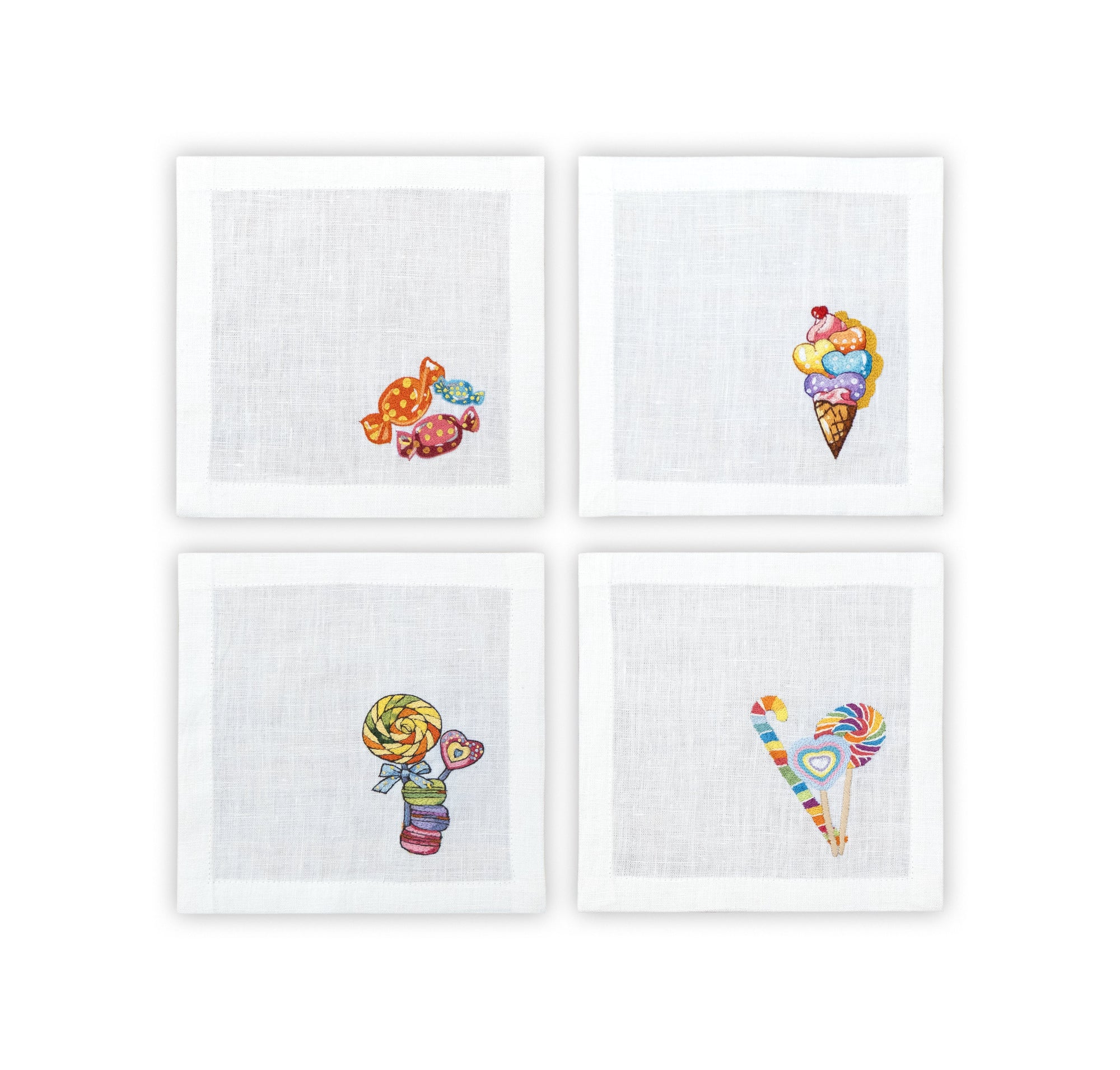 Embroidered Table Linen - Candy Cocktail Napkins (Set of 4)