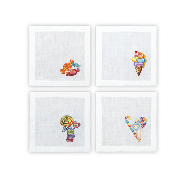 Embroidered Table Linen - Candy Cocktail Napkins (Set of 4)